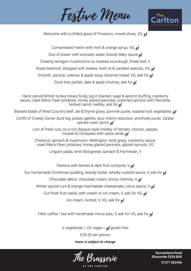 The Carlton 3 course menu