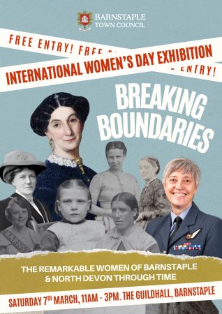 Poster for 💜 BREAKING BOUNDARIES 💜 International Women’s Day Exhibition 📍 Barnstaple Guildhall 🗓 7th March | 11am–3pm 🎟 Free Entry